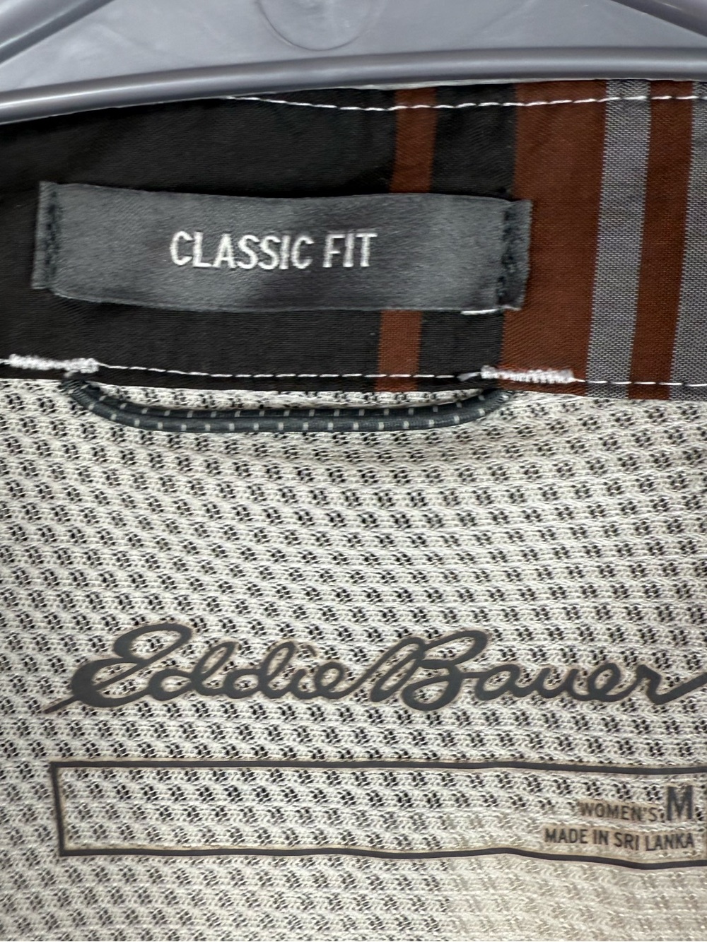 Eddie Bauer classic fit shirt top Plaid Button-Up Shirt in White, Gray & Brown - Picture 12 of 14